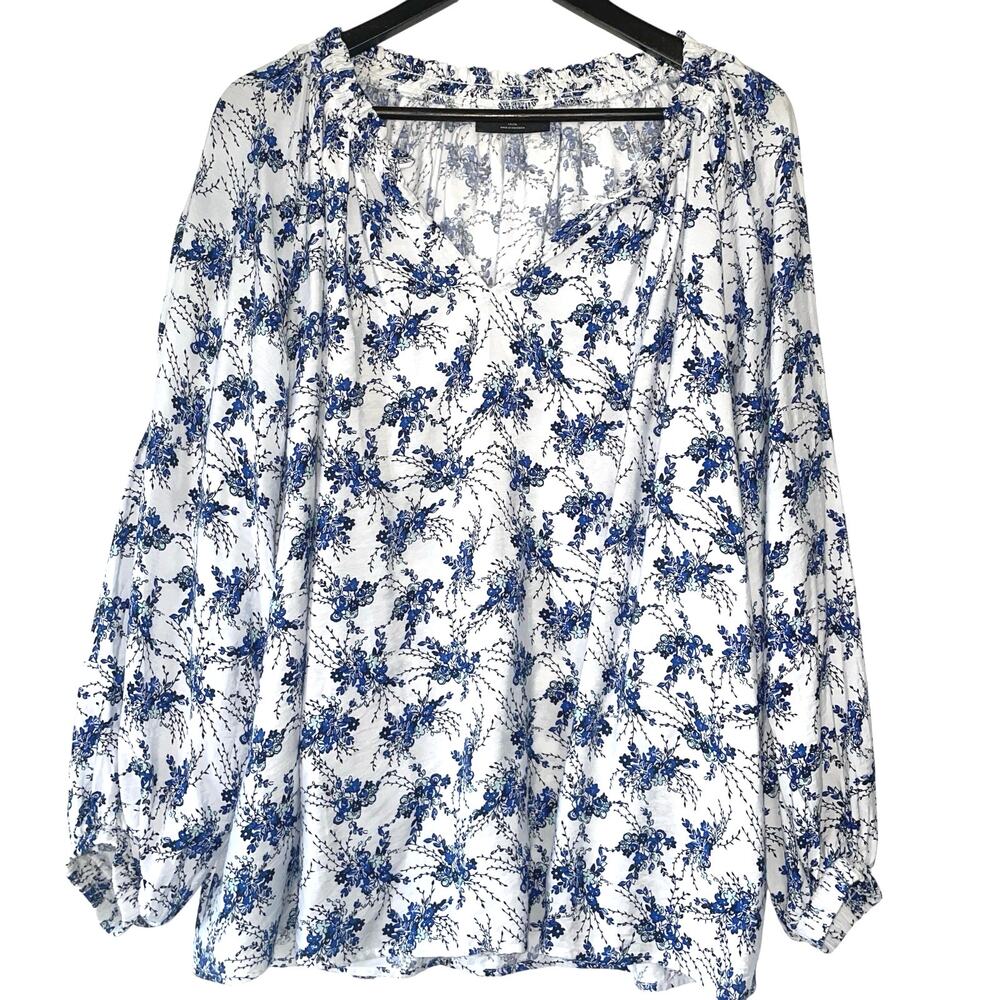 Lane Bryant Swing Popover Floral Blouse Bracelet-Sleeve Lightweight Size 14 16 - Picture 2 of 10